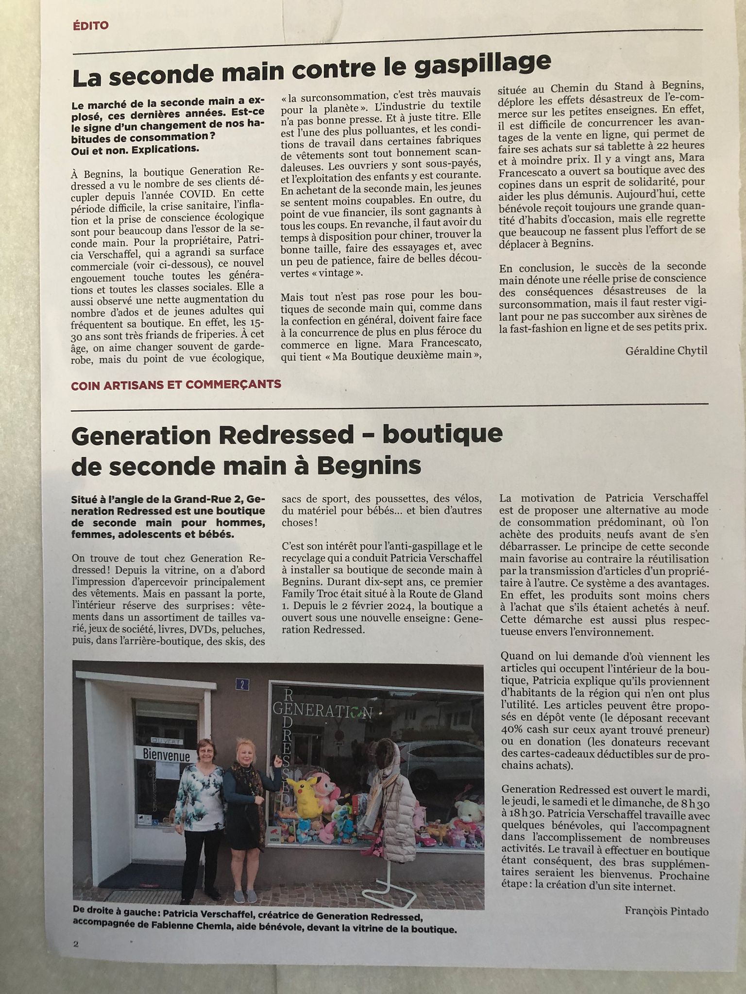 Article sur Generation Redressed à Begnins